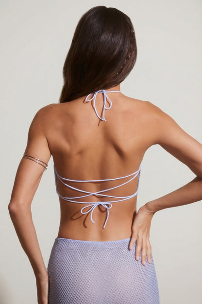 Embellished Open Back Crop Top in Blue