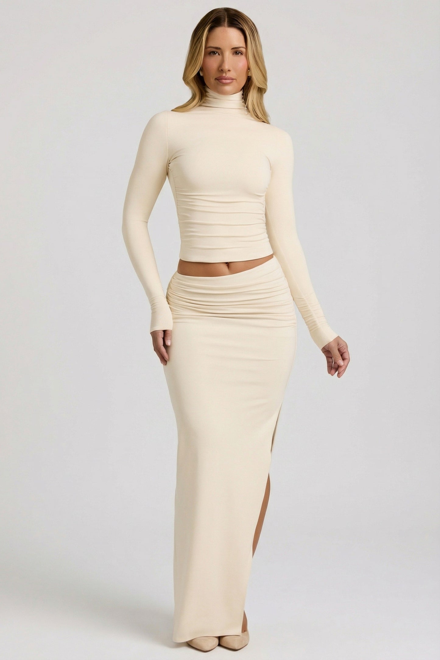 Modal Asymmetric-Waist Maxi Skirt in Ivory