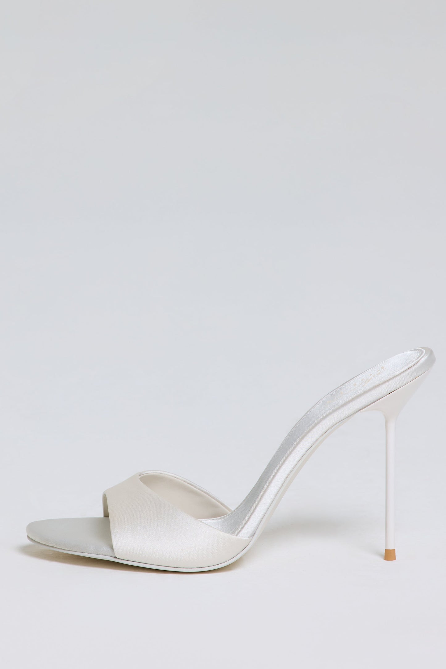Satin Heeled Mule Sandal in Pearl White