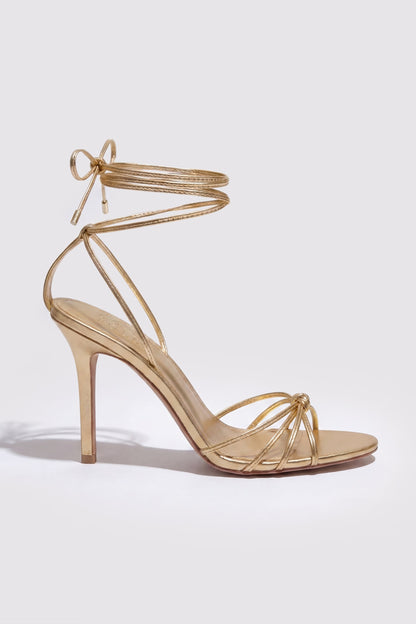 Lace-Up Heeled Sandal in Gold