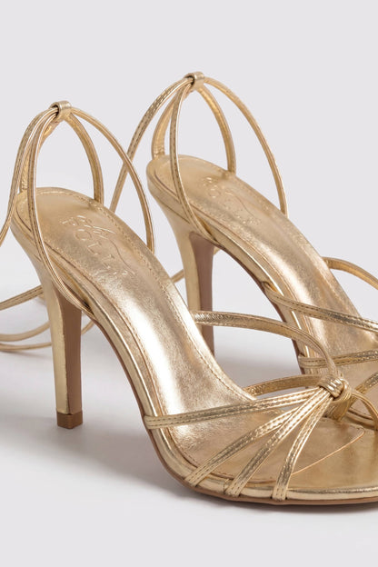 Lace-Up Heeled Sandal in Gold