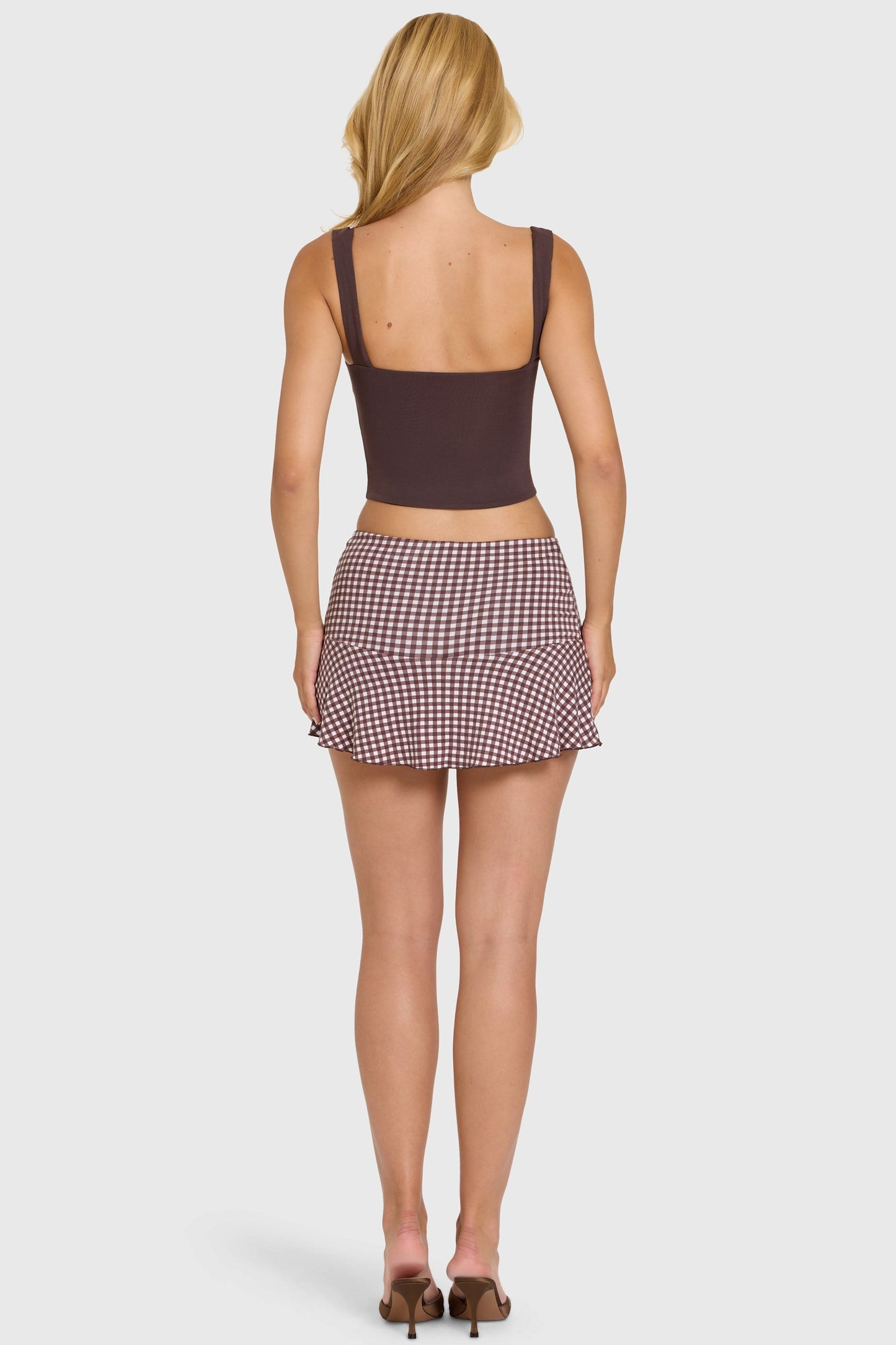 Modal Mid-Rise Skort in Brown Gingham