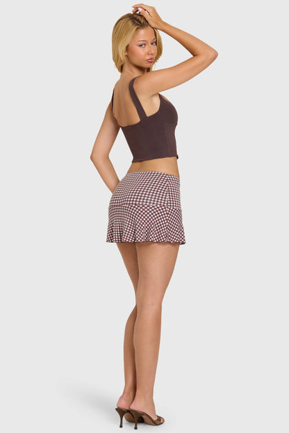 Modal Mid-Rise Skort in Brown Gingham
