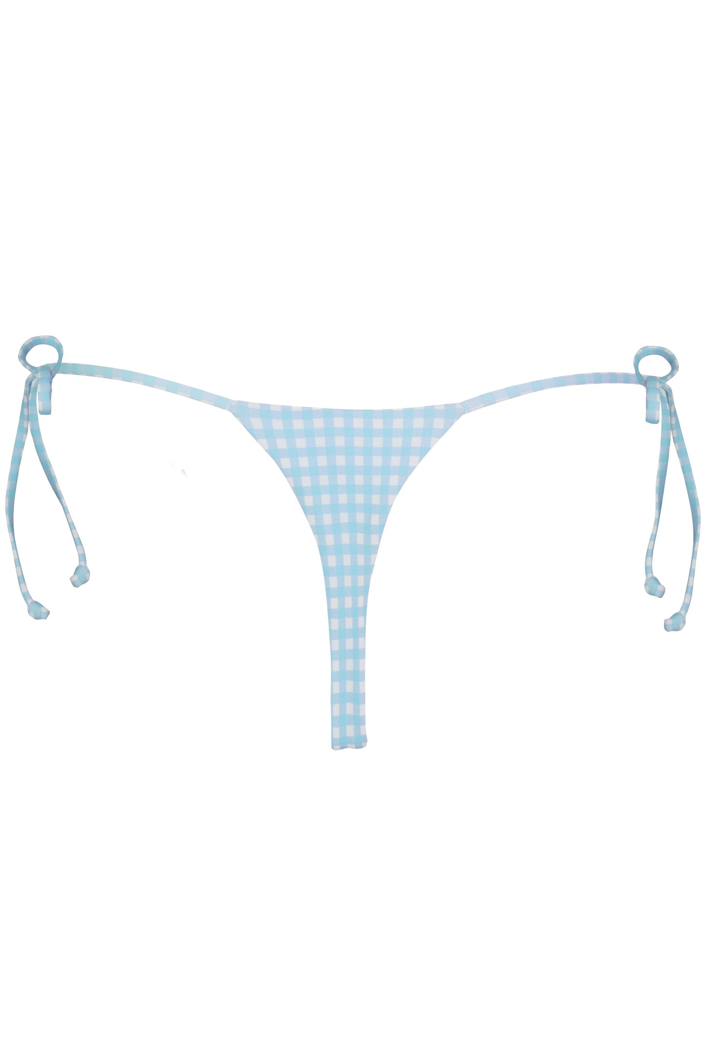 Side-Tie Thong Bikini Bottoms  in Blue Gingham Print