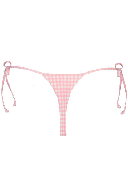 Side-Tie Thong Bikini Bottoms  in Pink Gingham Print