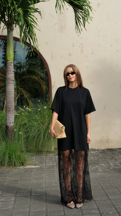 Raina T-Shirt Maxi Dress - Black Lace
