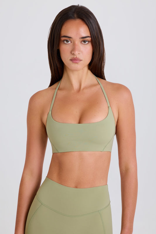 Scoop-Neck Halterneck Sports Bra in Matcha
