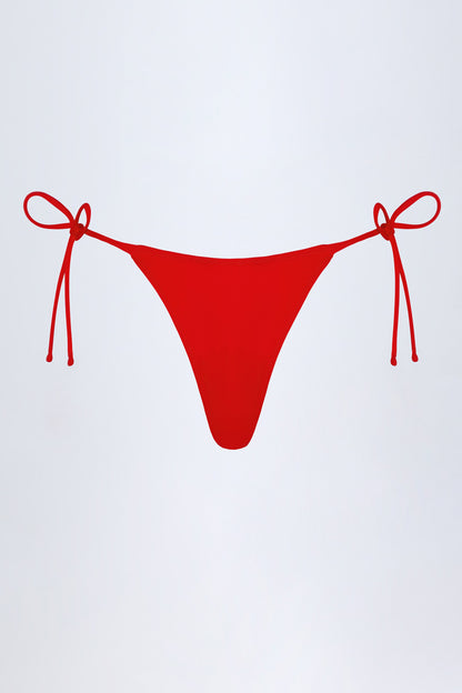 Side-Tie Cheeky Bikini Bottoms in Fiery Red