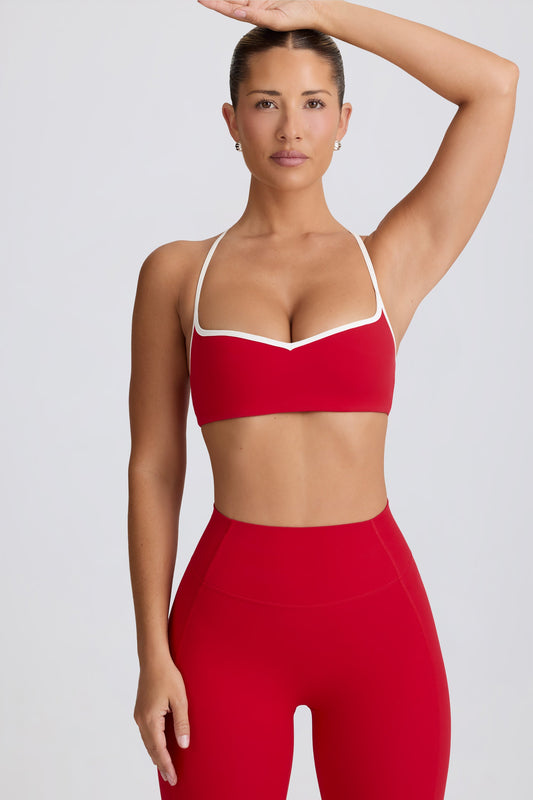 Soft Active Sweetheart-Neck Sports Bra in Hot Red