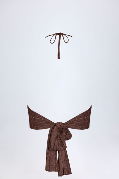 Plunge Halterneck Crop Top in Bronze