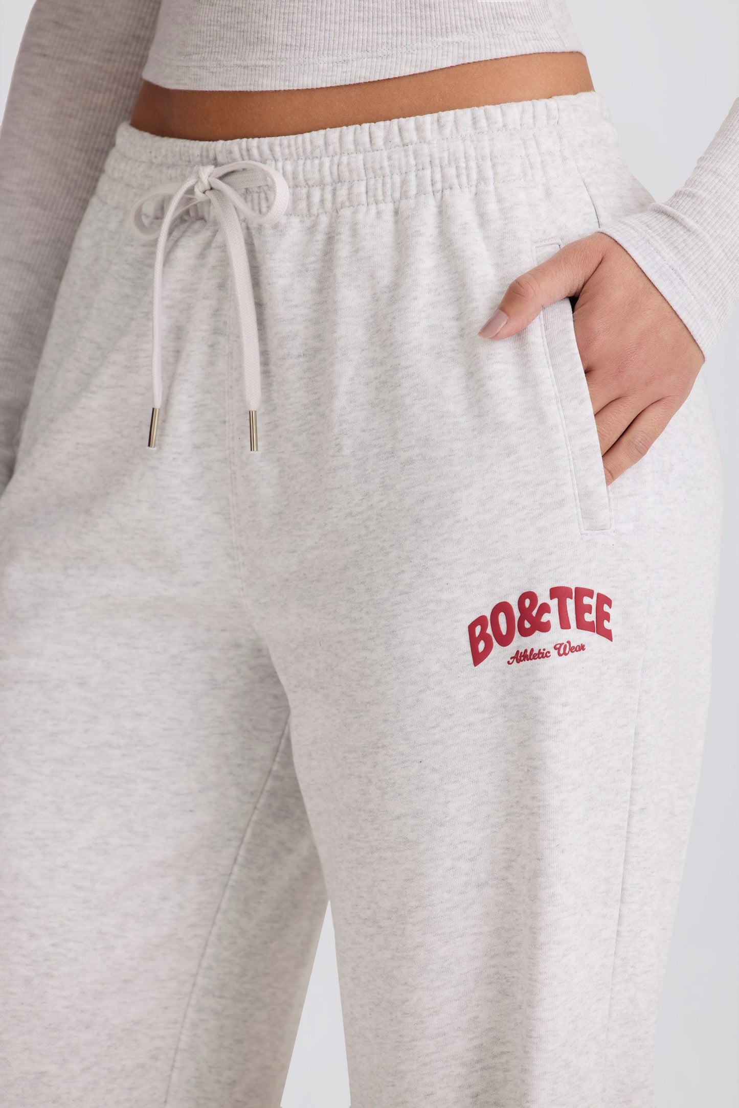 Soft Cotton Mid-Rise Wide-Leg Joggers in Grey Marl