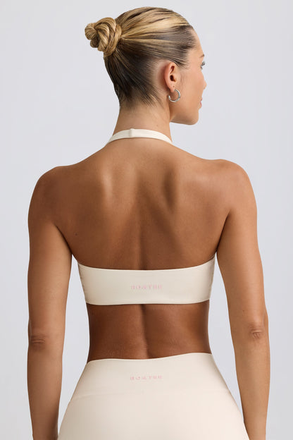 Brushed Jersey V-Neck Sports Bra in Vanilla