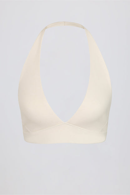 Brushed Jersey V-Neck Sports Bra in Vanilla