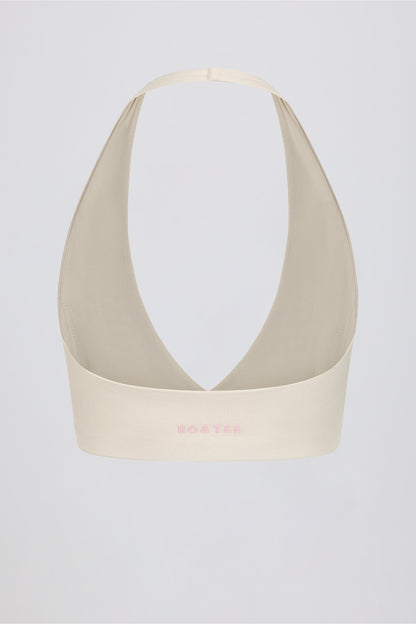 Brushed Jersey V-Neck Sports Bra in Vanilla