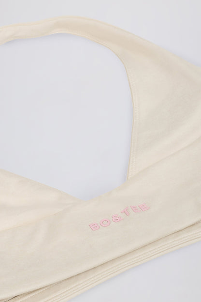 Brushed Jersey V-Neck Sports Bra in Vanilla